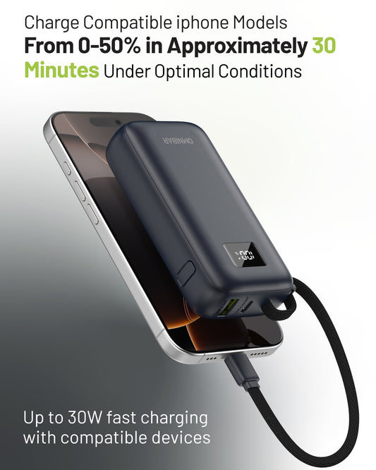 Zuma 10,000mAh Cable-Connect Power Bank, PD30W, Cosmic Black