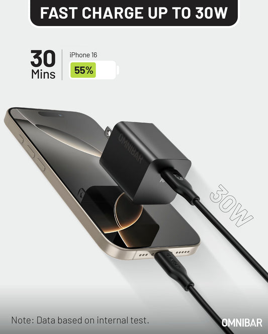 Pogo USB-C PD 3.0 PPS Wall Charger 30W + USB-C to USB-C Cable, Black