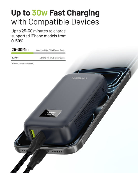 Omnibar 10,000mAh Portable Power Bank, PD30W, Cosmic Black