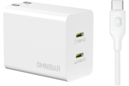 Kumo 45W Dual USB C Wall Charger + USB-C to USB-C Cable, White
