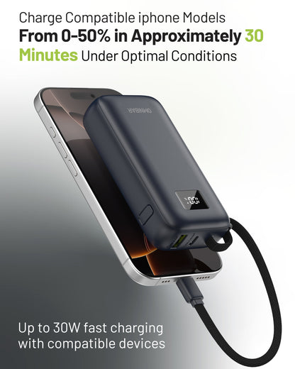 Zuma 10,000mAh Cable-Connect Power Bank, PD30W, Cosmic Black