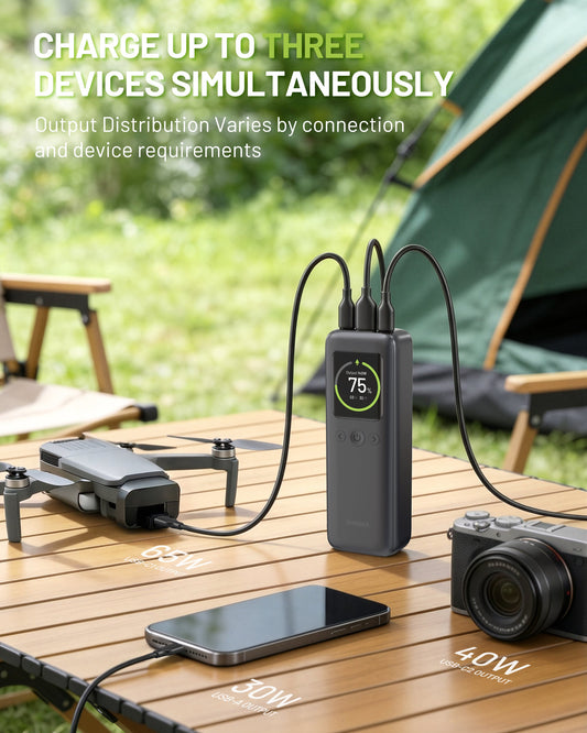 Aero 20,000mAh 3-Port Laptop Power Bank, PD140W, Space Gray