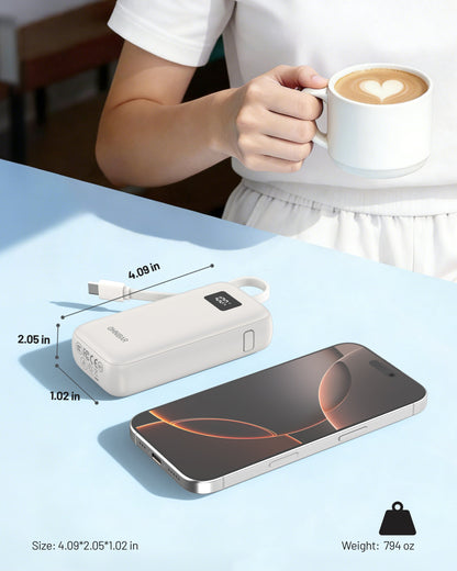 Zuma 10,000mAh Cable-Connect Power Bank, PD30W, Ivory White