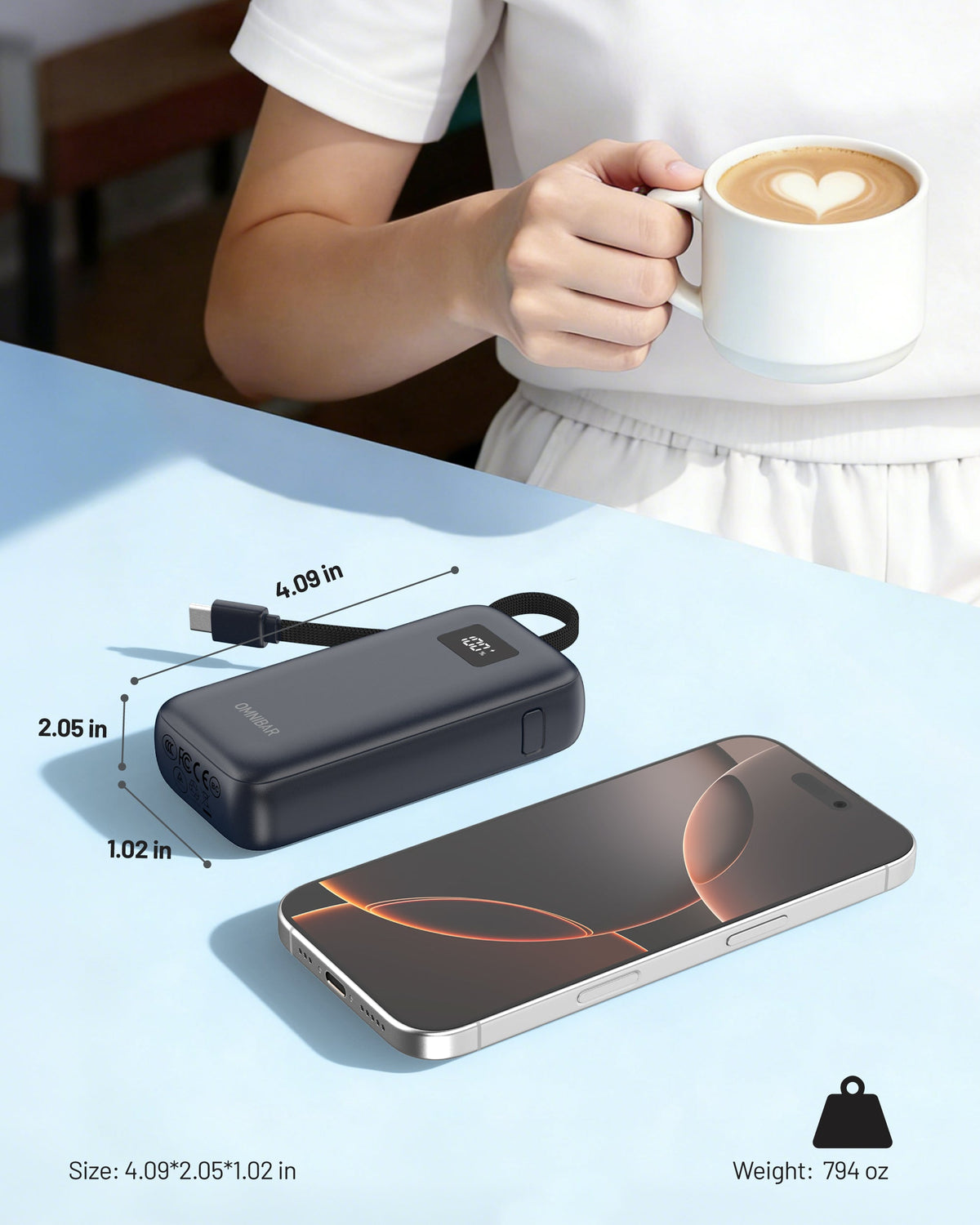 Zuma 10,000mAh Cable-Connect Power Bank, PD30W, Cosmic Black