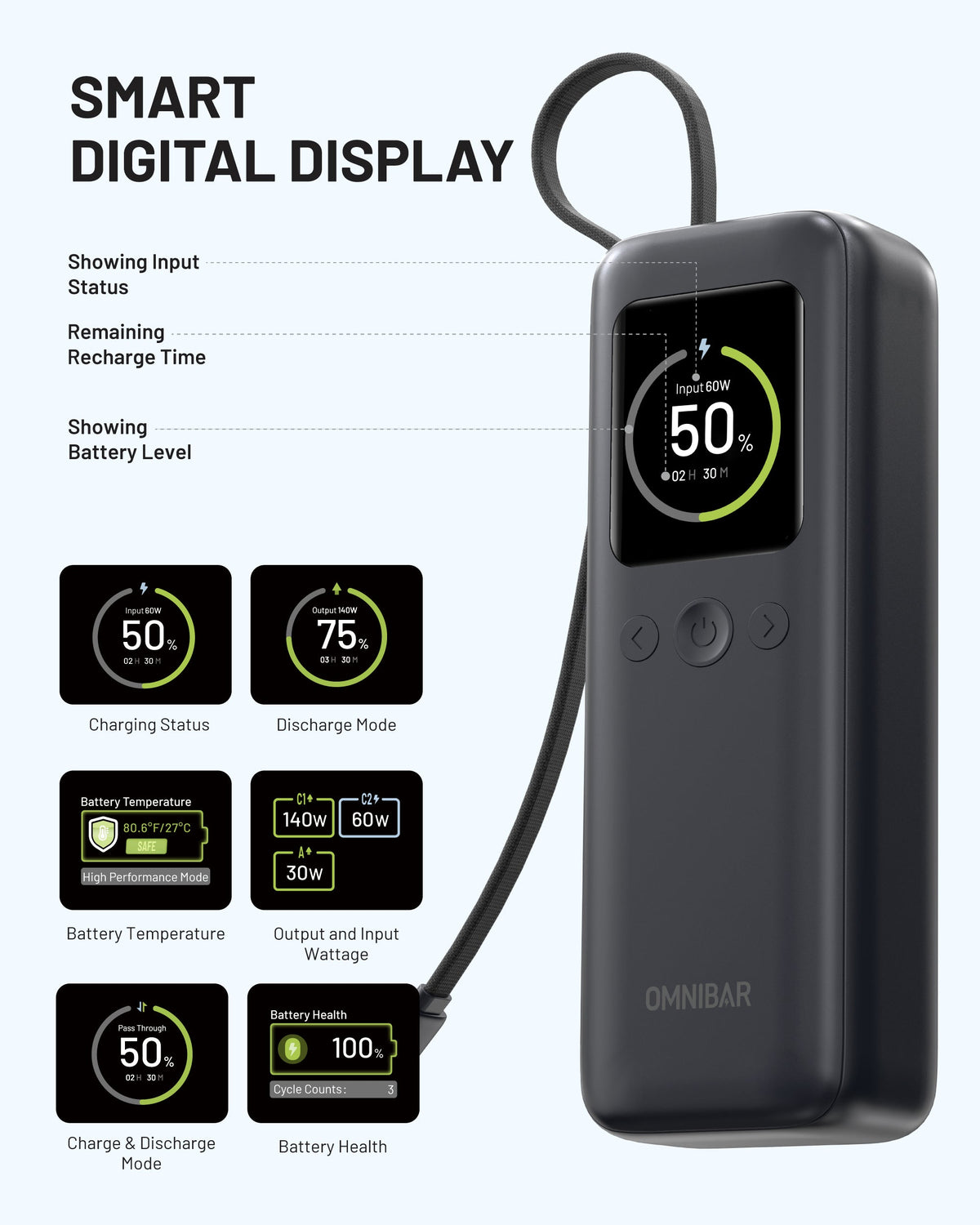 Aero 20,000mAh 3-Port Laptop Power Bank, PD140W, Space Gray