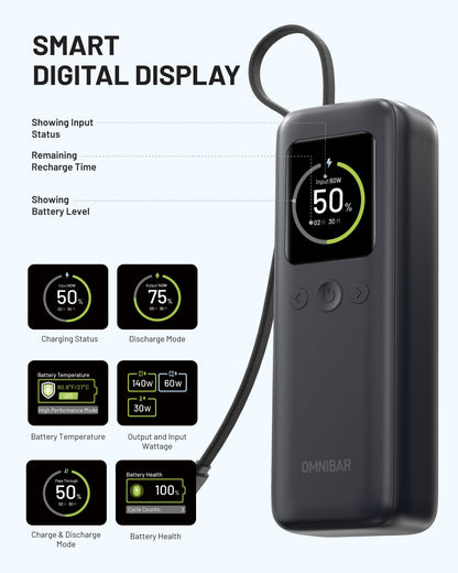 Aero 20,000mAh 3-Port Laptop Power Bank, PD140W, Space Gray