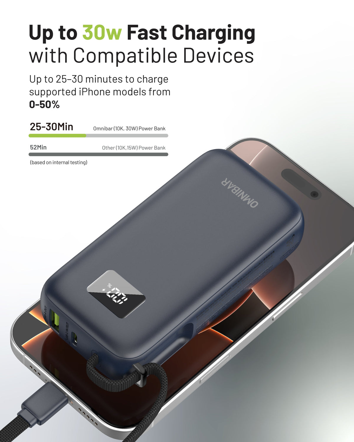 Zuma 10,000mAh Cable-Connect Power Bank, PD30W, Cosmic Black