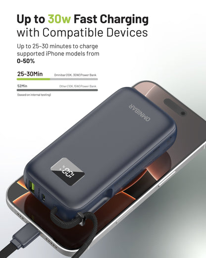 Zuma 10,000mAh Cable-Connect Power Bank, PD30W, Cosmic Black