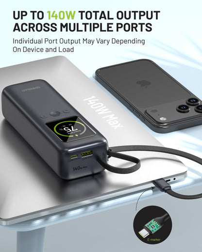 Aero 20,000mAh 3-Port Laptop Power Bank, PD140W, Space Gray