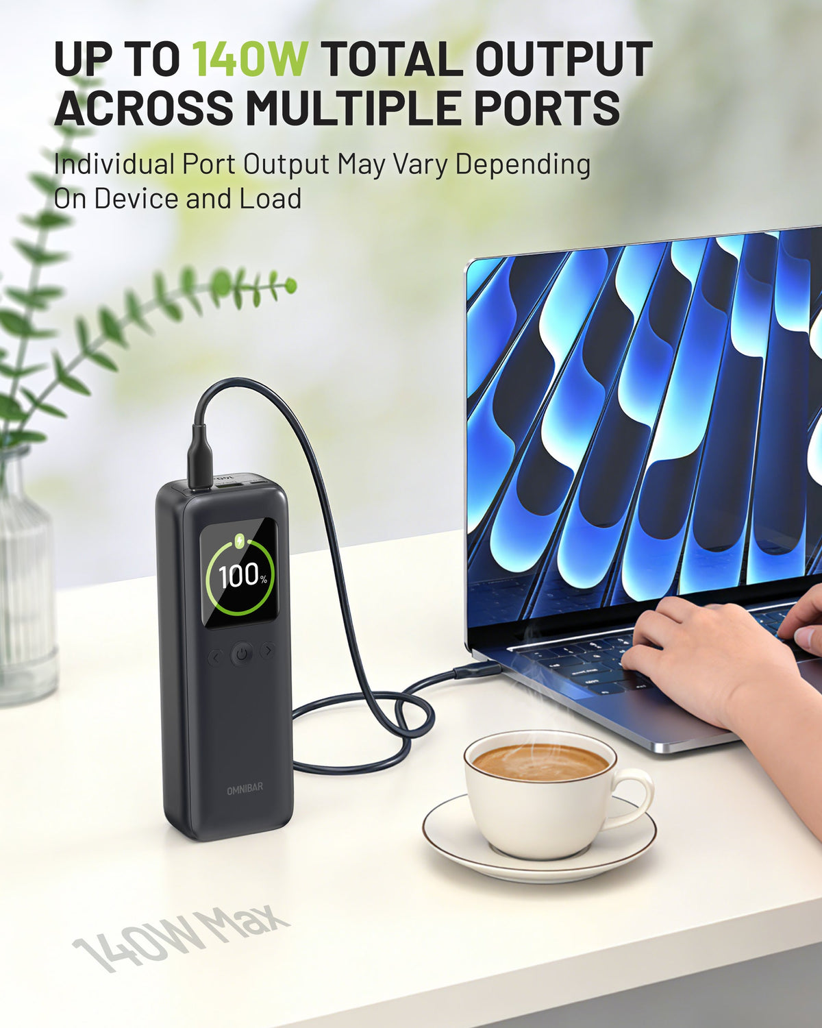 Aero 20,000mAh 3-Port Laptop Power Bank, PD140W, Space Gray