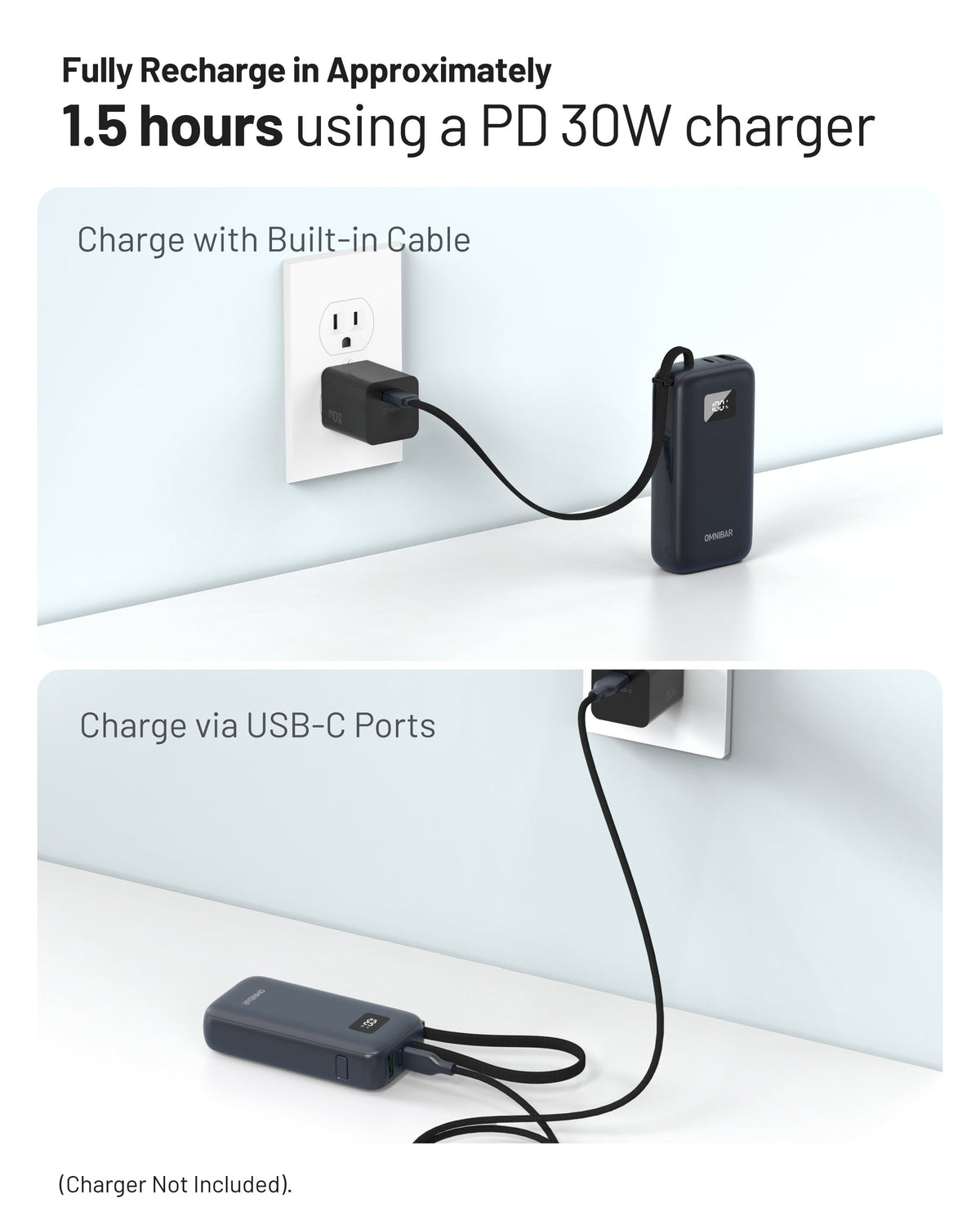 Zuma 10,000mAh Cable-Connect Power Bank, PD30W, Cosmic Black