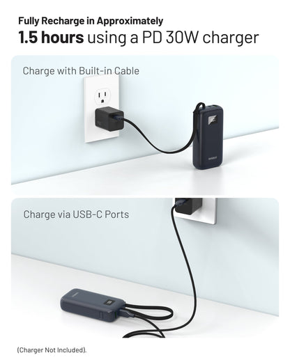Zuma 10,000mAh Cable-Connect Power Bank, PD30W, Cosmic Black