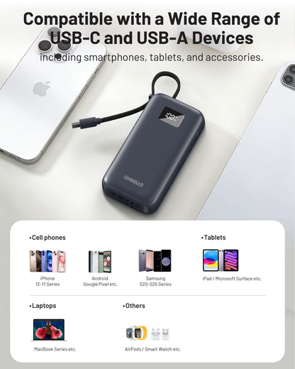Zuma 10,000mAh Cable-Connect Power Bank, PD30W, Cosmic Black
