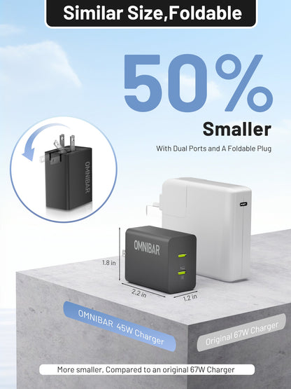 Pogo Dual USB-C GaN Wall Charger 45W, Black