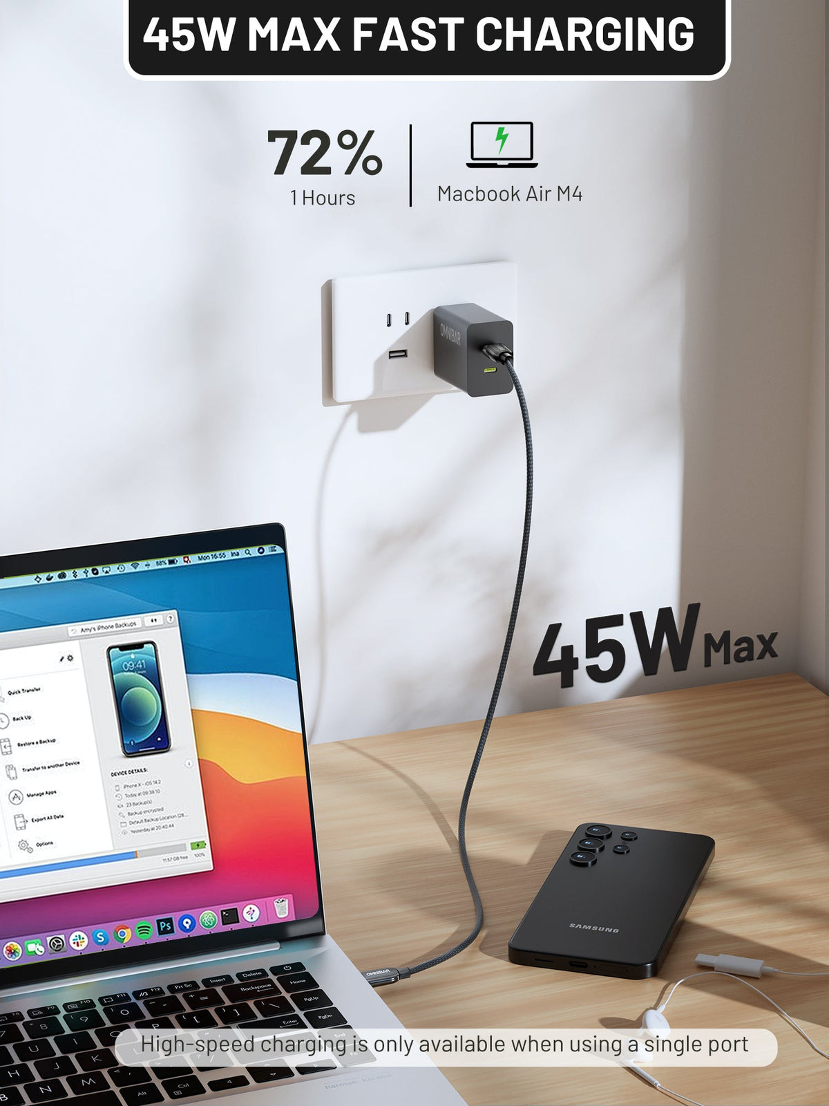 Pogo Dual USB-C GaN Wall Charger 45W, Black