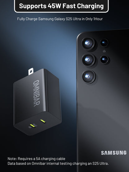 Pogo Dual USB-C GaN Wall Charger 45W, Black