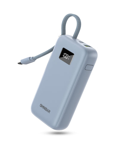 Zuma 10,000mAh Cable-Connect Power Bank, PD30W, Ice Lake Blue