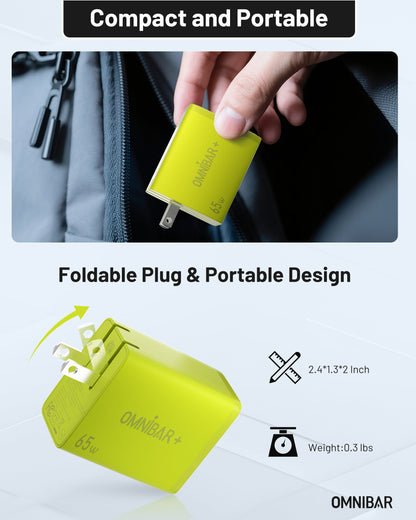 Juno 3-Port GaN Wall Charger 65W, Lime Green