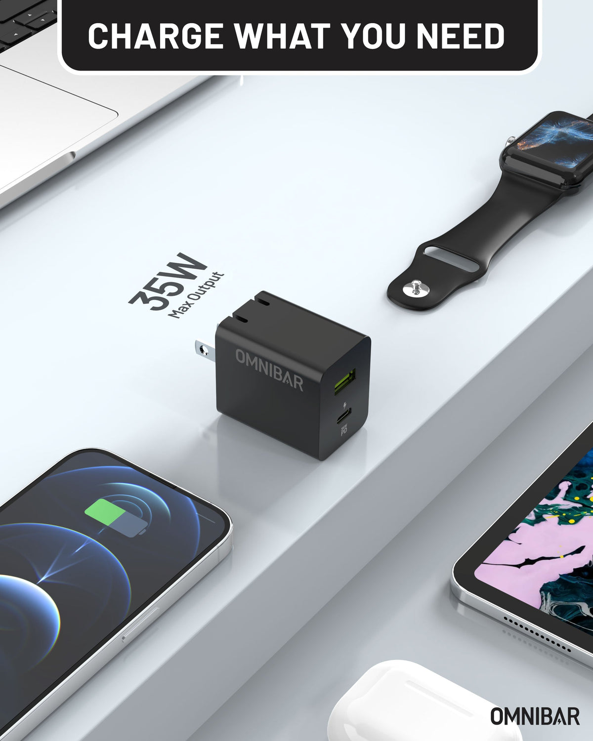 Pogo Dual-Port USB-C GaN Wall Charger 35W, Black