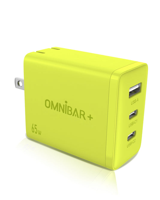 Juno 3-Port GaN Wall Charger 65W, Lime Green