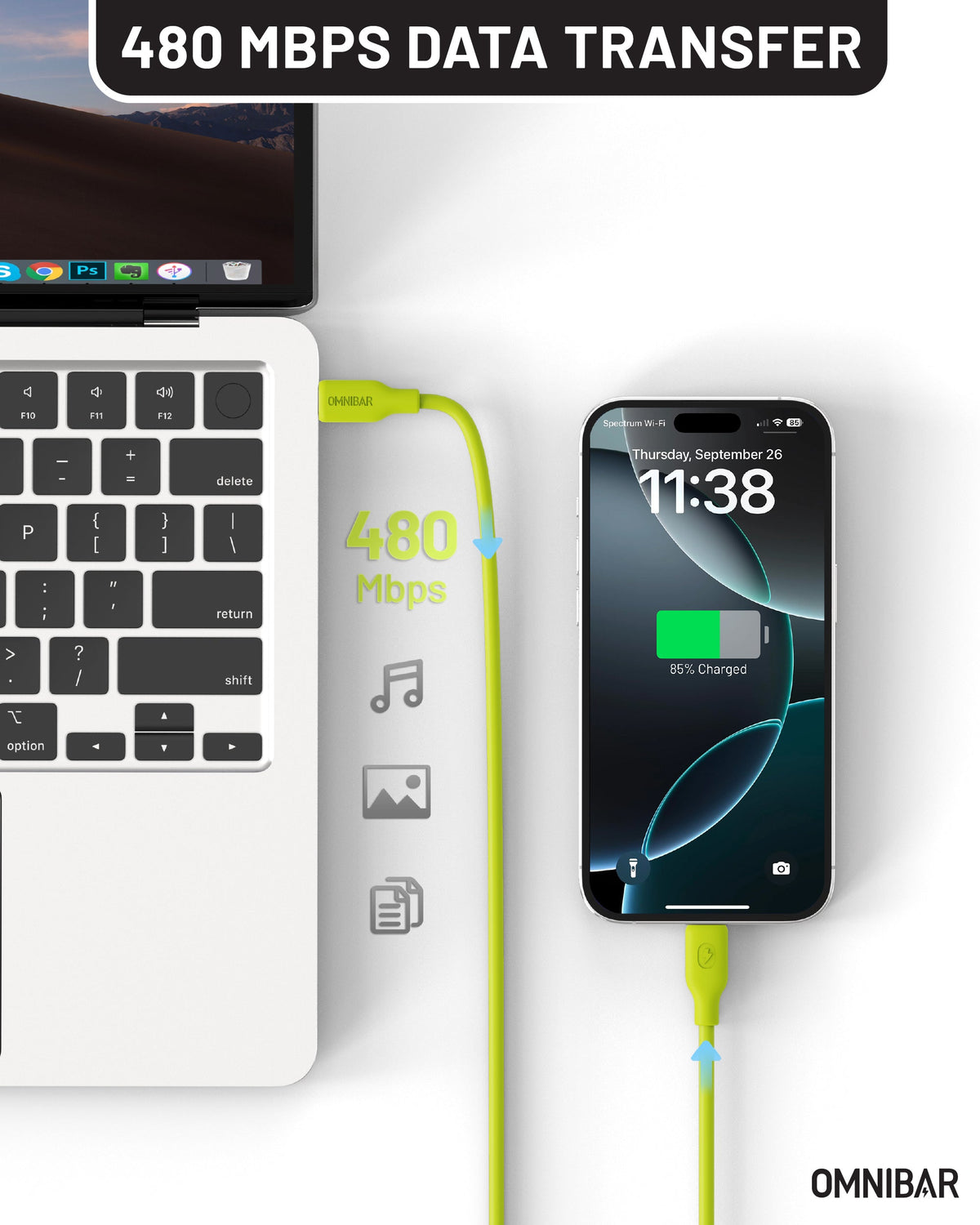 Yumi Silicone USB-C to Lightning Cable (6FT, Lime Green )