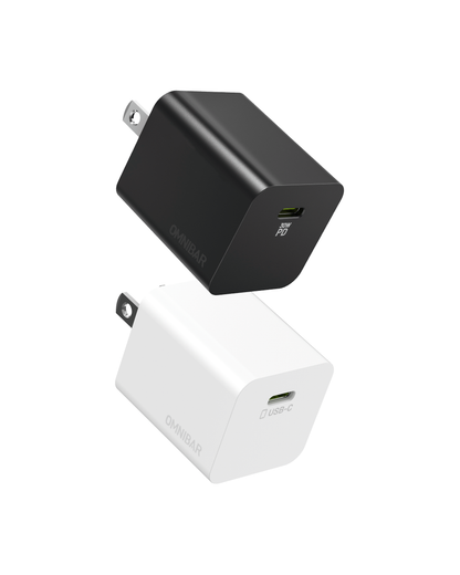 Kumo 20W USB-C PD Wall Charger, Black & White, 2-Pack