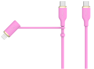 Yumi Silicone USB-C to USB-C Cable with Lightning Adapter (6FT, Pink)