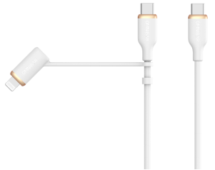 Yumi Silicone USB-C to USB-C Cable with Lightning Adapter (6FT, White)