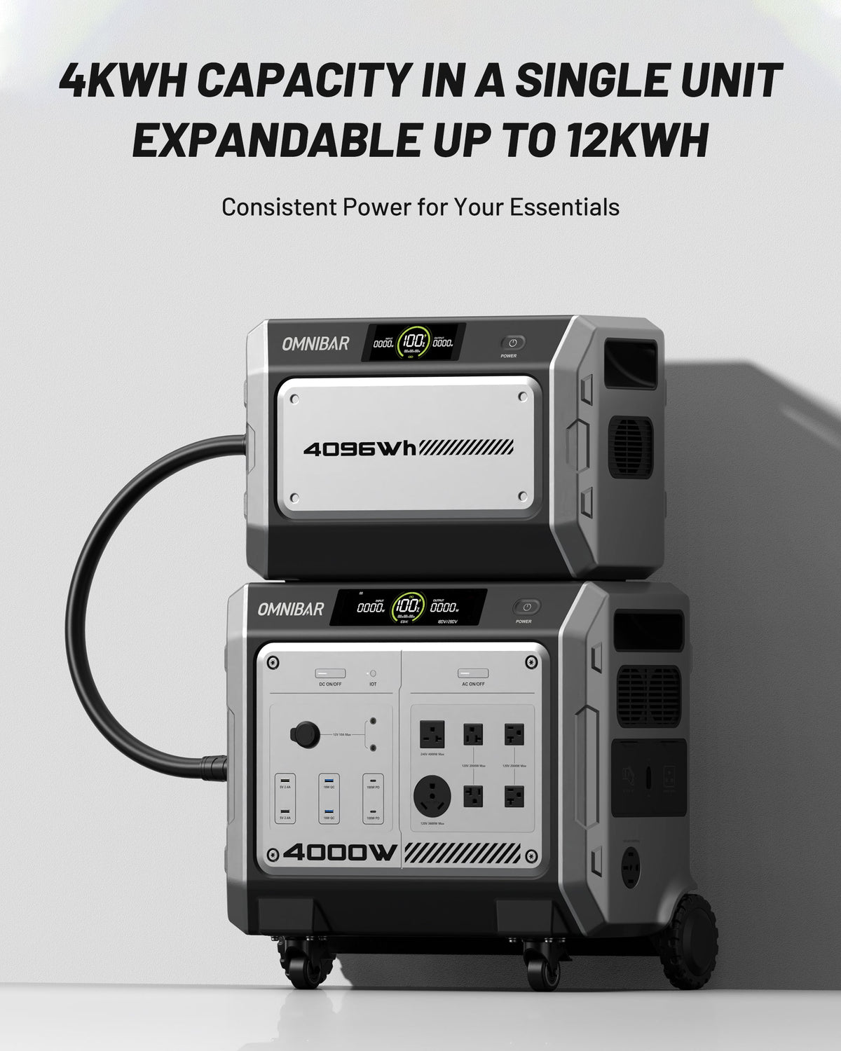 Vanta 4000 Portable Power Station 4096Wh & 4096wh portable battery pack, 4000W (Peak 4096W) LiFePO4 Battery, 3H Fast Charge, 15 Outlets, UPS 10ms, Solar Generator for Home Backup, Camping, RV, Emergencies