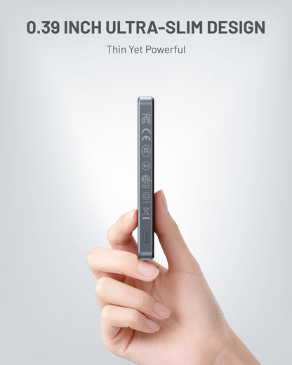 Kira Ultra-Slim Magnetic Power Bank 5K, Qi2, PD 20W, Black