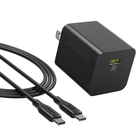 Pogo USB-C PD 3.0 PPS Wall Charger 30W + USB-C to USB-C Cable, Black