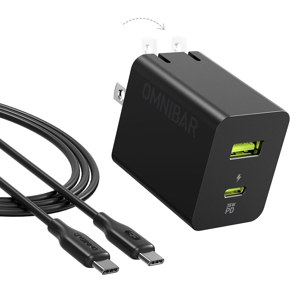Pogo Dual-Port GaN Wall Charger 35W + USB-C to USB-C Cable, Black