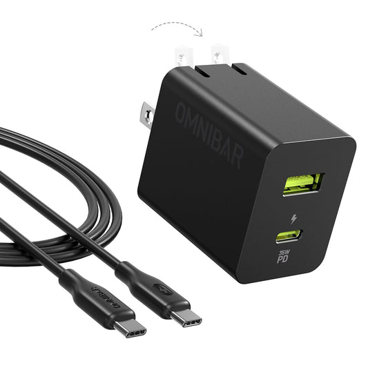 Pogo Dual-Port GaN Wall Charger 35W + USB-C to USB-C Cable, Black