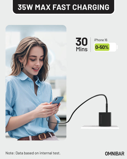Pogo Dual-Port GaN Wall Charger 35W + USB-C to USB-C Cable, Black