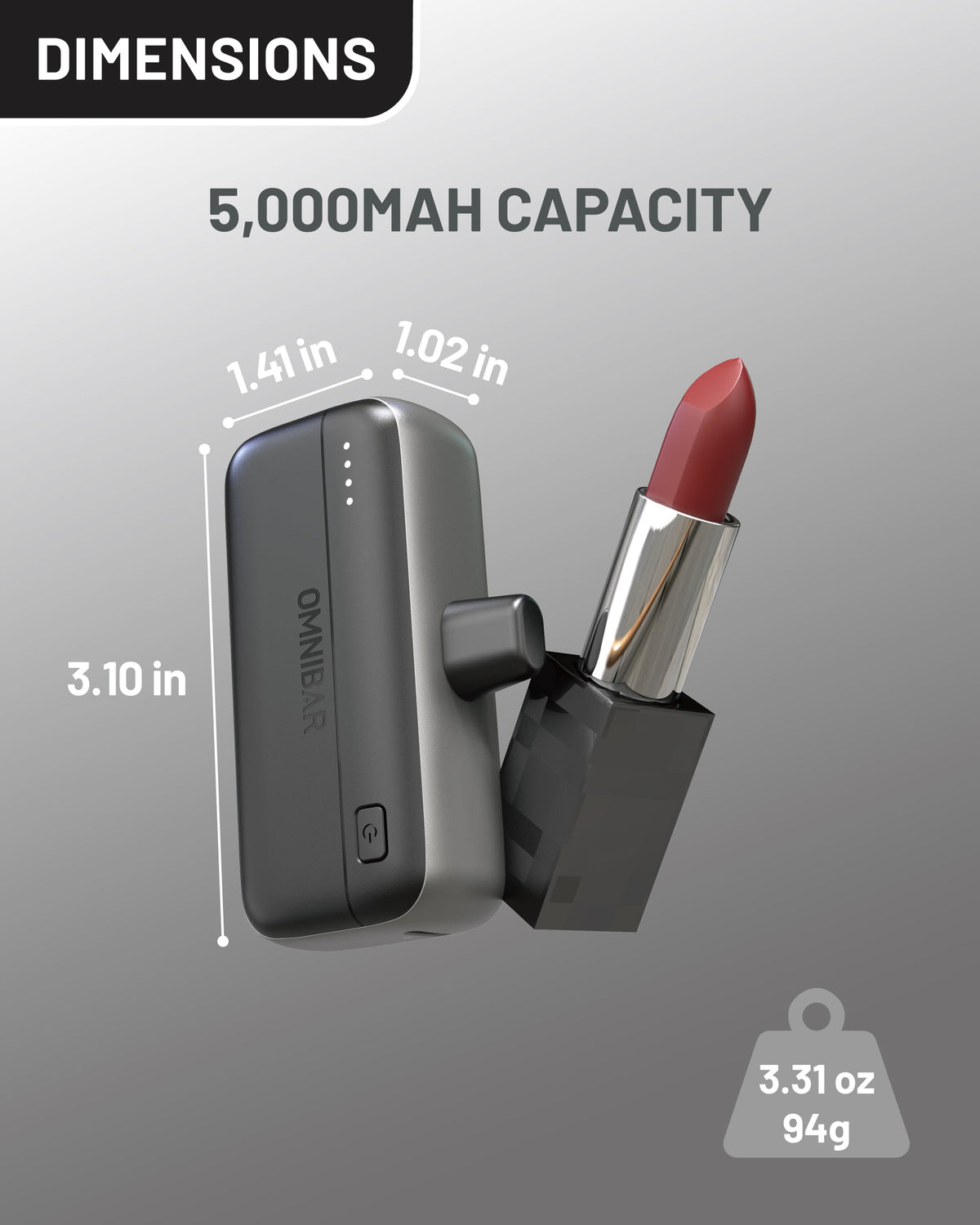 Omnibar 4,200mAh USB-C Direct Connect Power Bank, Black