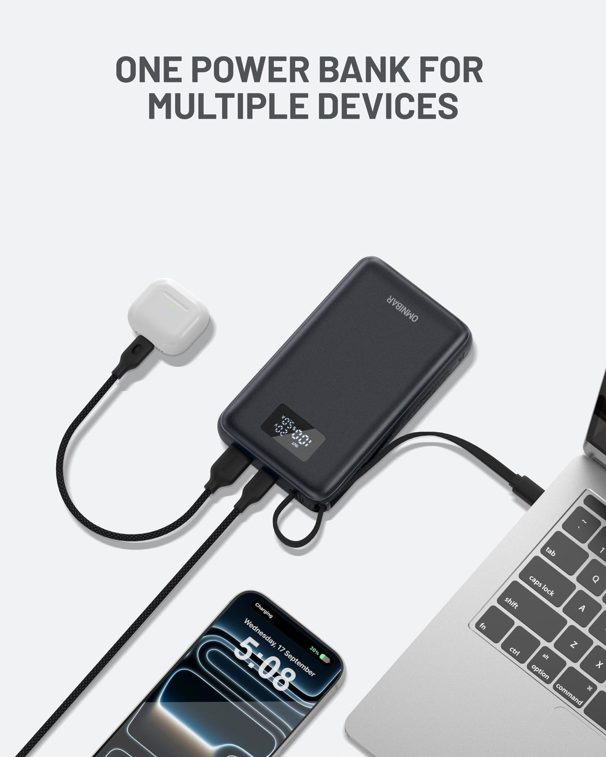 Tavo 20,000mAh Cable-Connect Power Bank, PD100W, Cosmic Black