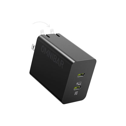 Pogo Dual USB-C GaN Wall Charger 45W, Black