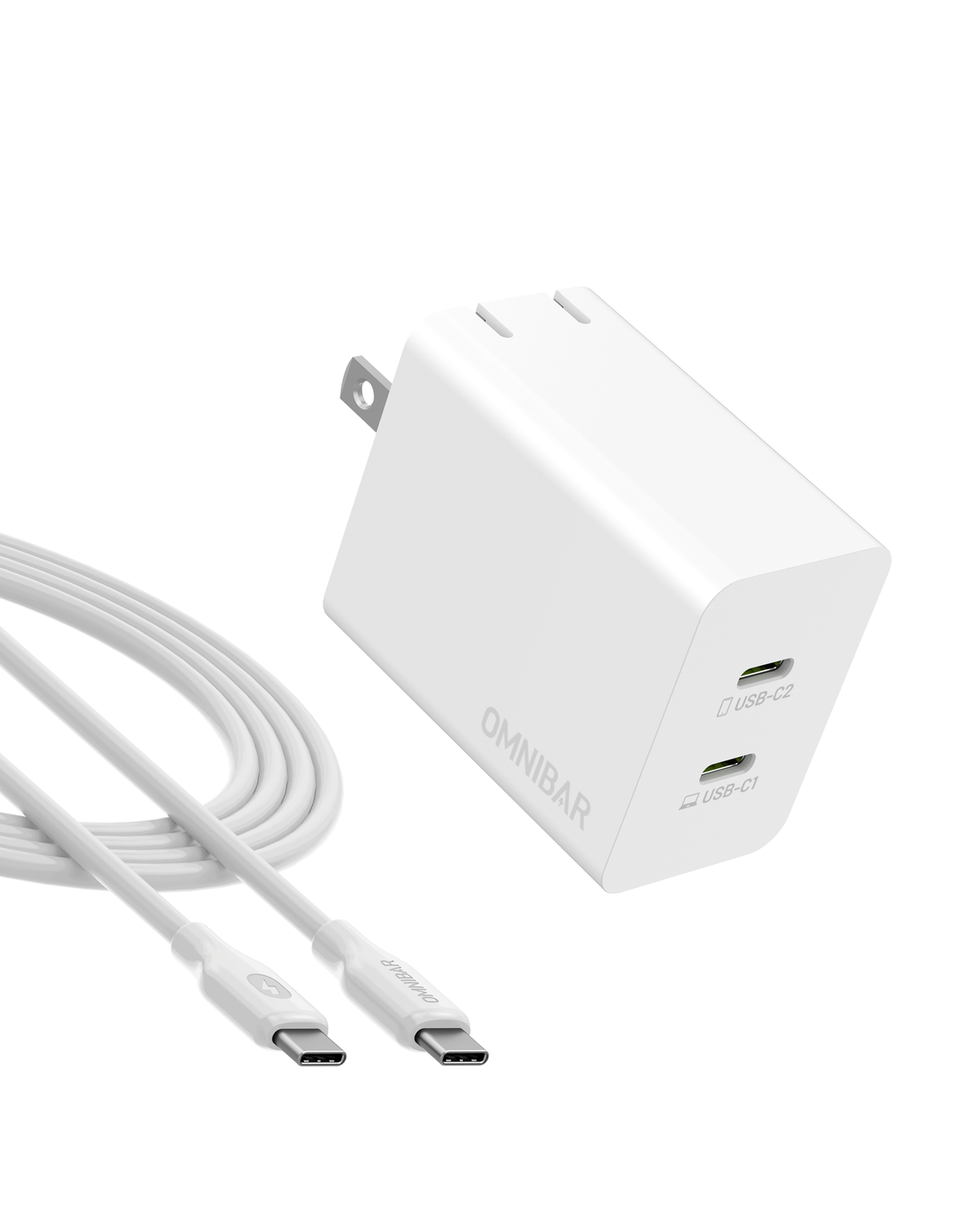Kumo 45W Dual USB C Wall Charger + USB-C to USB-C Cable, White