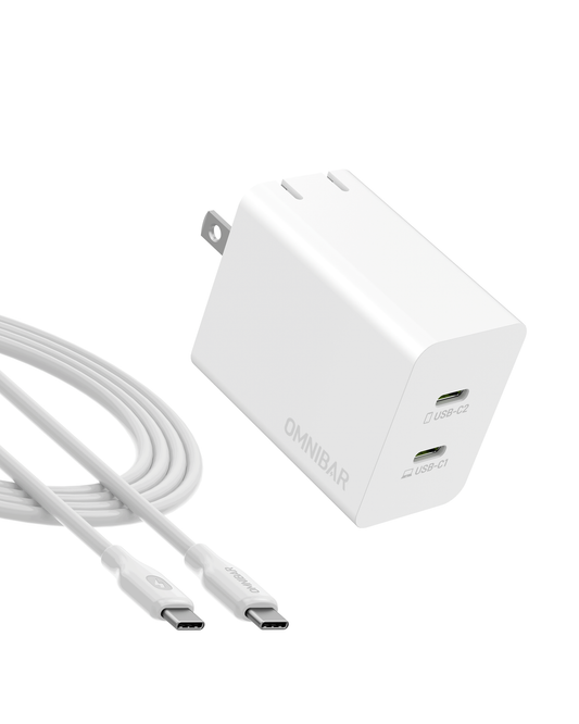 Kumo 45W Dual USB C Wall Charger + USB-C to USB-C Cable, White
