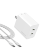 Kumo 45W Dual USB C Wall Charger + USB-C to USB-C Cable, White