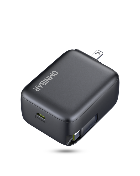 Kuma 2-Port 45W USB Fast Charger, Buit-in Retractable Cable, Cosmic Black