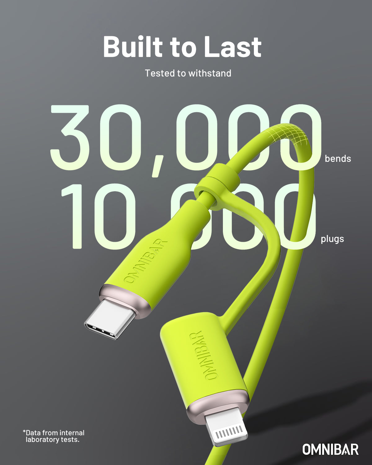 Yumi Silicone USB-C to USB-C Cable with Lightning Adapter (6FT, 240W, Lime Green)