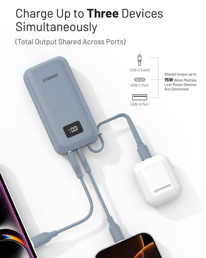 Zuma 10,000mAh Cable-Connect Power Bank, PD30W, Ice Lake Blue