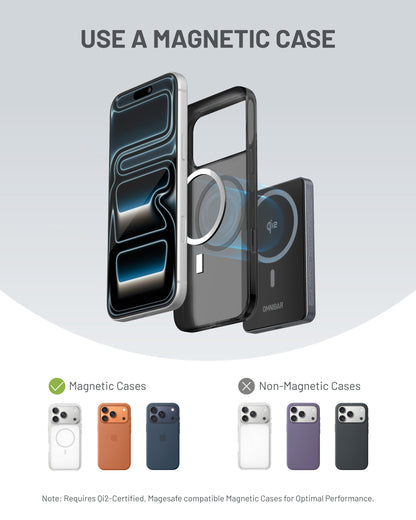 Kira Ultra-Slim Magnetic Power Bank 5K, Qi2, PD 20W, Black