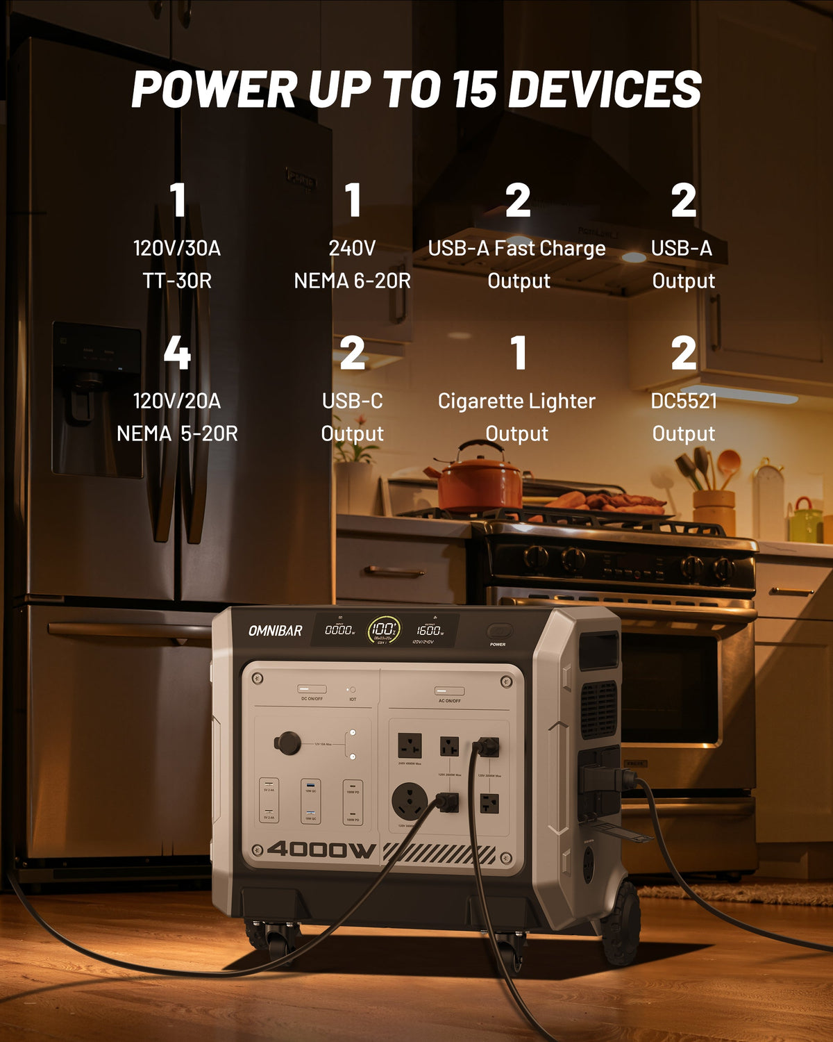 Vanta 4000 Portable Power Station 4096Wh & 4096wh portable battery pack, 4000W (Peak 4096W) LiFePO4 Battery, 3H Fast Charge, 15 Outlets, UPS 10ms, Solar Generator for Home Backup, Camping, RV, Emergencies