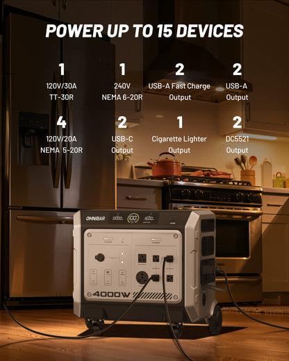 Vanta 4000 Portable Power Station 4096Wh & 4096wh portable battery pack, 4000W (Peak 4096W) LiFePO4 Battery, 3H Fast Charge, 15 Outlets, UPS 10ms, Solar Generator for Home Backup, Camping, RV, Emergencies