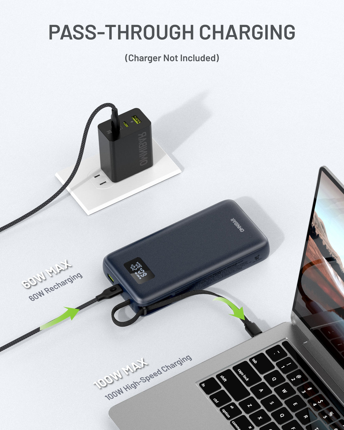 Kova 25,000mAh Cable-Connect Power Bank, PD100W, Cosmic Black