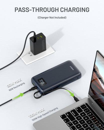 Kova 25,000mAh Cable-Connect Power Bank, PD100W, Cosmic Black