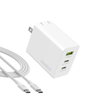 Kumo 65W 3-Port USB C Wall Charger + USB-C to USB-C Cable, White