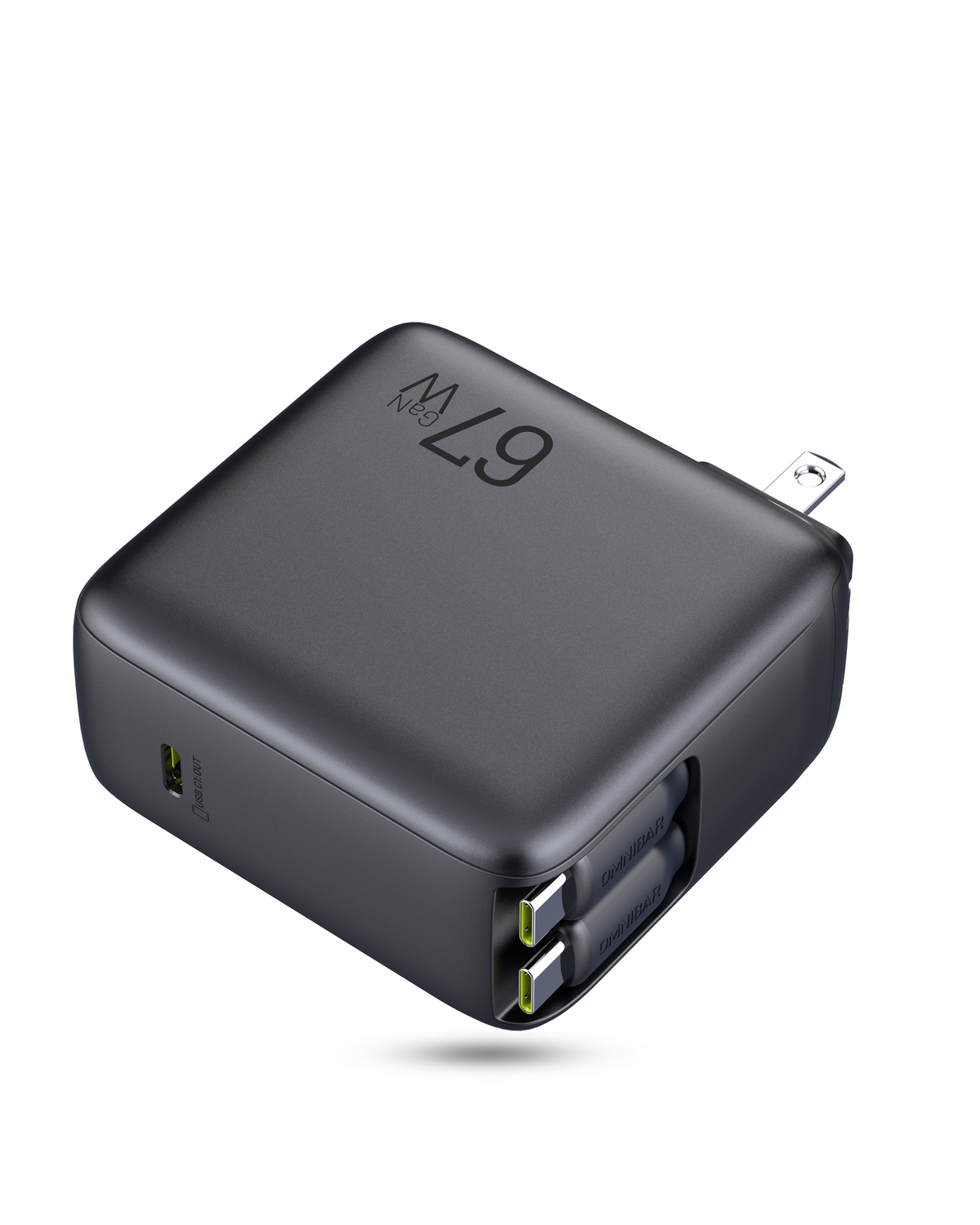 Kumo 3-Port 67W USB Fast Charger,Buit-in Retractable Cable*2, Cosmic Black